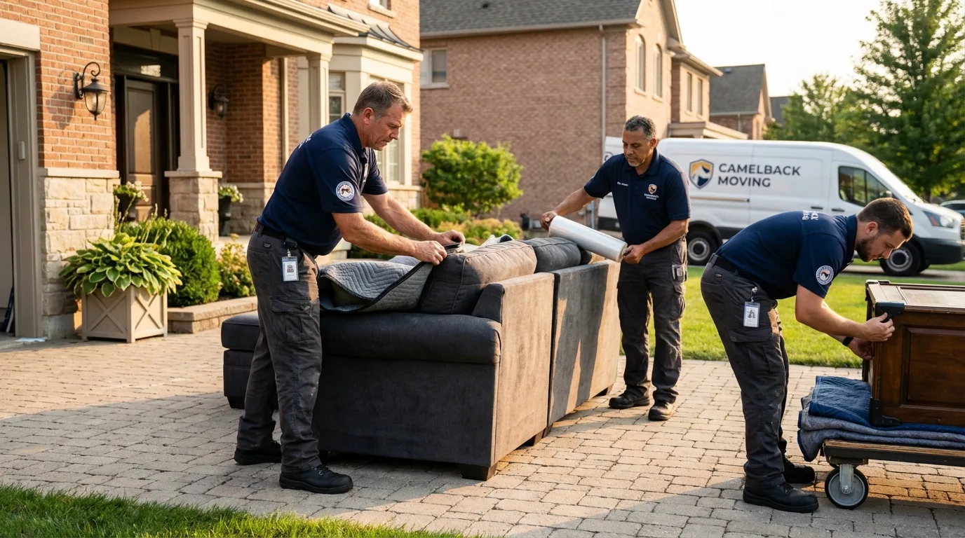 Large estate moving crew wrapping furniture in Guthrie, TX